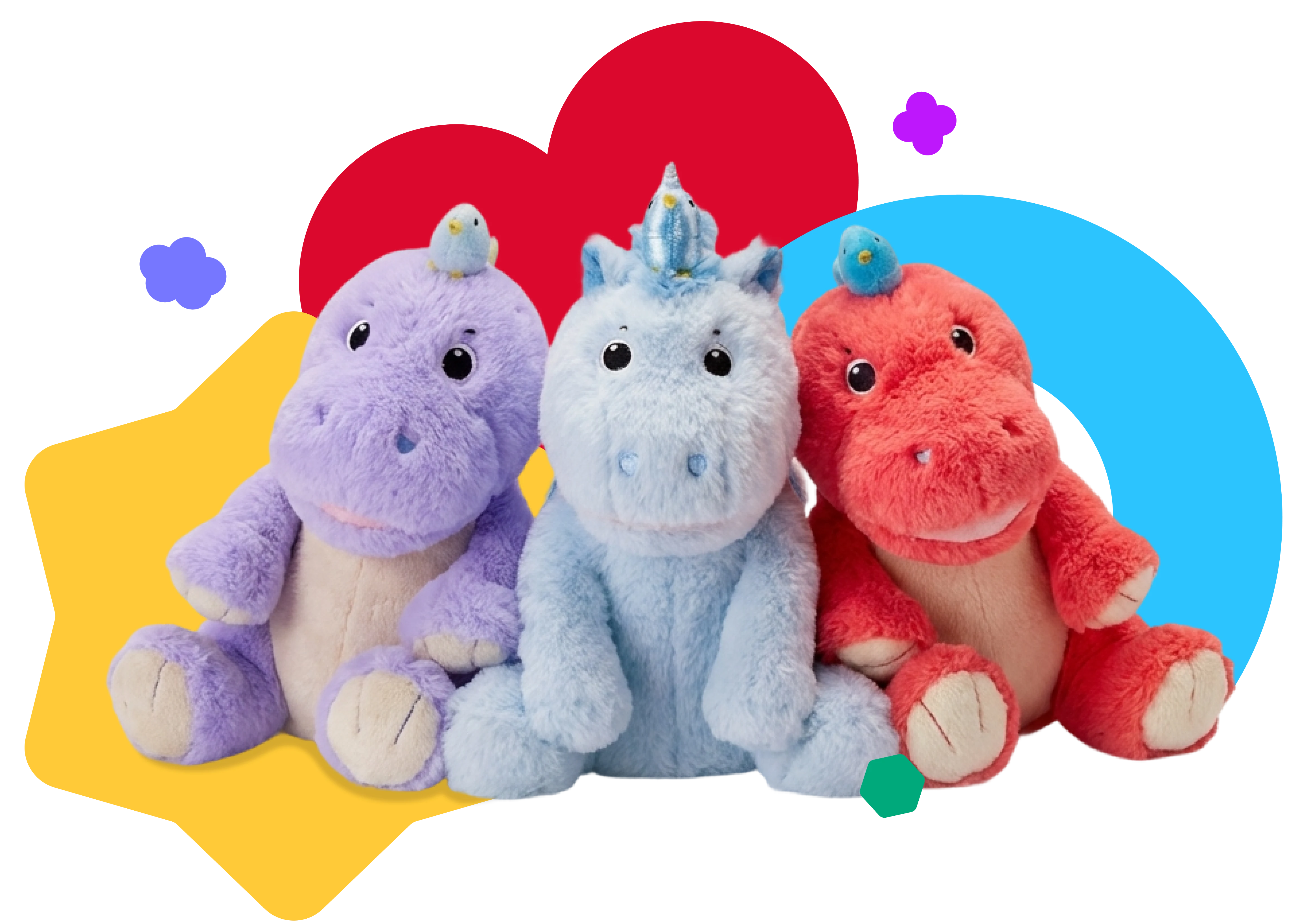 Coral, Purple and Unicorn Cati plush friends