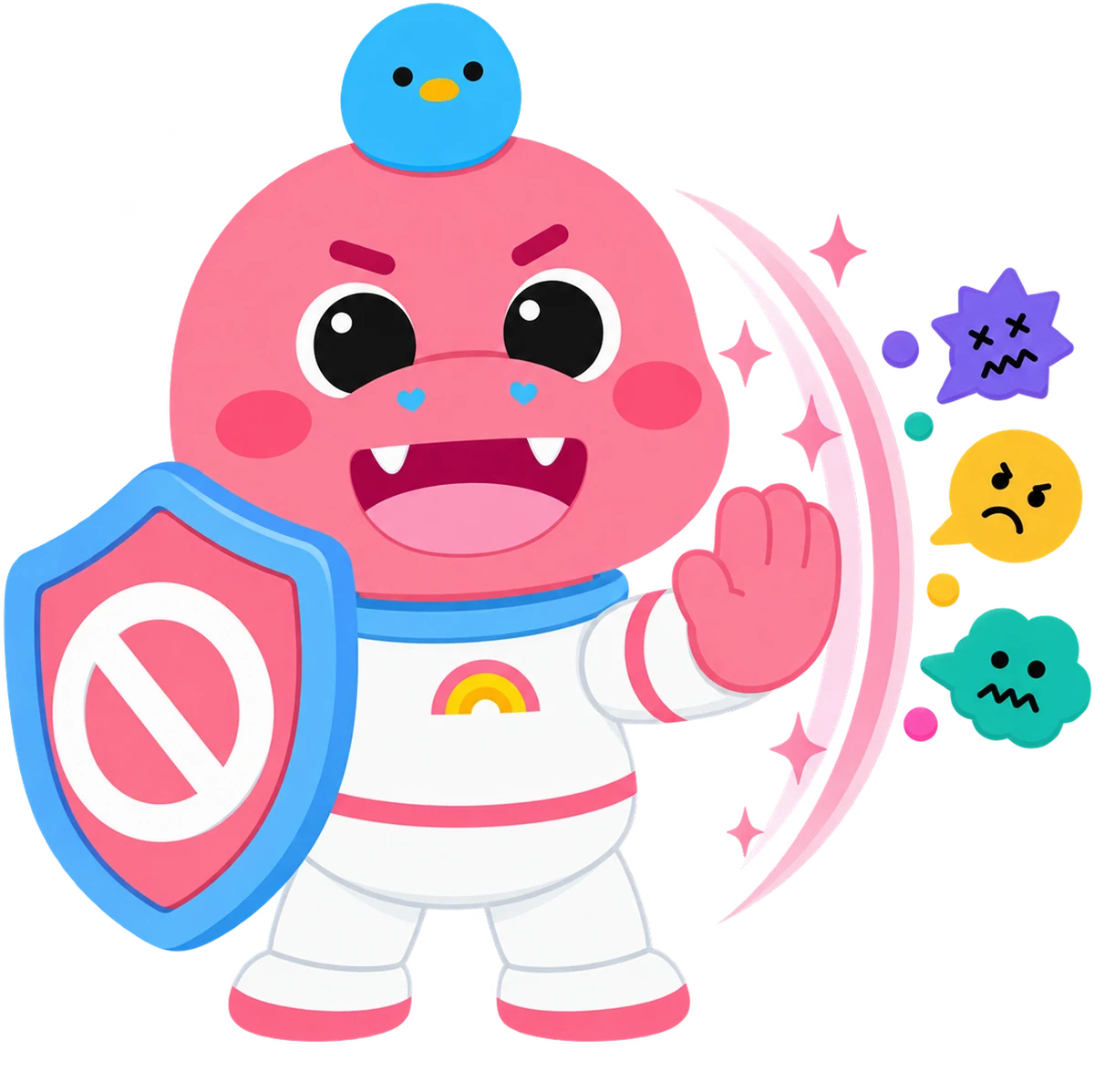 Cati holding a shield, blocking unsafe content